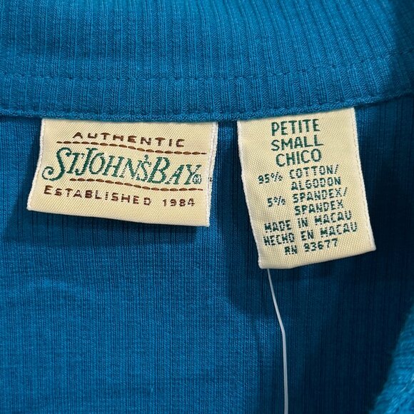 Vintage St. Johns Bay Teal Knit Collared Top, Petite Small NWT - Picture 3 of 5